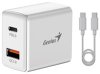 GENIUS nabíjecí set PD-20ACP, 20W, rychlé nabíjení, USB-C PD3.0, USB-A QC3.0, 1m kabel USB-C USB-C, bílá