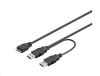 PREMIUMCORD Kabel USB 3.0 2xA - micro (M/F) 30cm DUÁLNÍ (extra napájení)