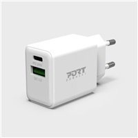 PORT síťová nabíječka Combo, USB-C + USB-A 20W, PD, bílá