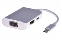 PREMIUMCORD Převodník USB3.1 typ C na HDMI + VGA + PD charge, Aluminium pouzdro