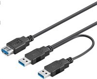 PremiumCord USB 3.0 napájecí Y kabel A/Male + A/Male -- A/Female DUÁLNÍ (extra napájení)