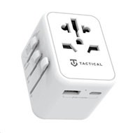 Tactical cestovní adaptér pro EU/UK/USA/JAP/AUS/CNY, 1x USB-C + 1x USB A, 12W, bílá