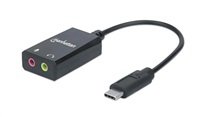 MANHATTAN USB 2.1 Sound Adapter, USB Typ C to 3.5 mm aux & mic black, Retail Box