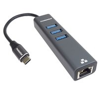 PREMIUMCORD Adaptér USB-C na Gigabit 10/100/1000Mbps + 3x USB3.0 konektor