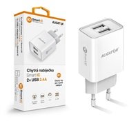 Aligator síťová nabíječka, 2x USB, smart IC, 2,4 A, bílá