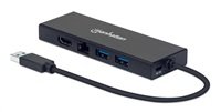 MANHATTAN adaptér USB-A to HDMI/VGA multi-dock, černá, Retail Box