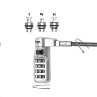 DICOTA Universal Security Cable Lock, 3 Exchangeable heads fits all slots, preset code