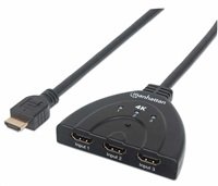 Manhattan HDMI přepínač, 4K 3-Port HDMI Switch, 4K@60Hz, USB Powered, černá