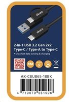 AKASA kabel 2-In-1 USB 3.2 Gen 2x2 Type-C / Type-A na Type-C, 20G, 1m