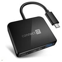 CONNECT IT USB-C hub, 3v1 (USB-C,USB-A,HDMI), externí, černý