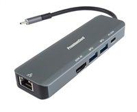 PREMIUMCORD Adaptér USB-C na Gigabit 10/100/1000Mbps + 1x HDMI,  2x USB3.2, 1x PD 100W konektor, Šedá