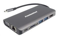 PREMIUMCORD Převodník USB3.1 typ C na HDMI+VGA+RJ45+2xUSB3.0+SD card +3,5mm+PD charge