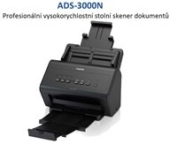 BROTHER skener ADS-3000N (až 50 str/min, 600 x 600 dpi, aut. duplex,256MB, USB 3.0) LAN