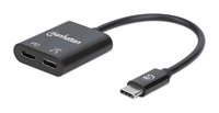 MANHATTAN USB 2.1 Sound Adapter, USB Type-C to C/F (audio) & C/F (PD) black, Retail Box